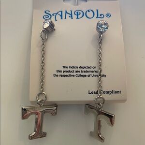 Sandol Silver Tone Power T Earrings University of Tennessee NWT